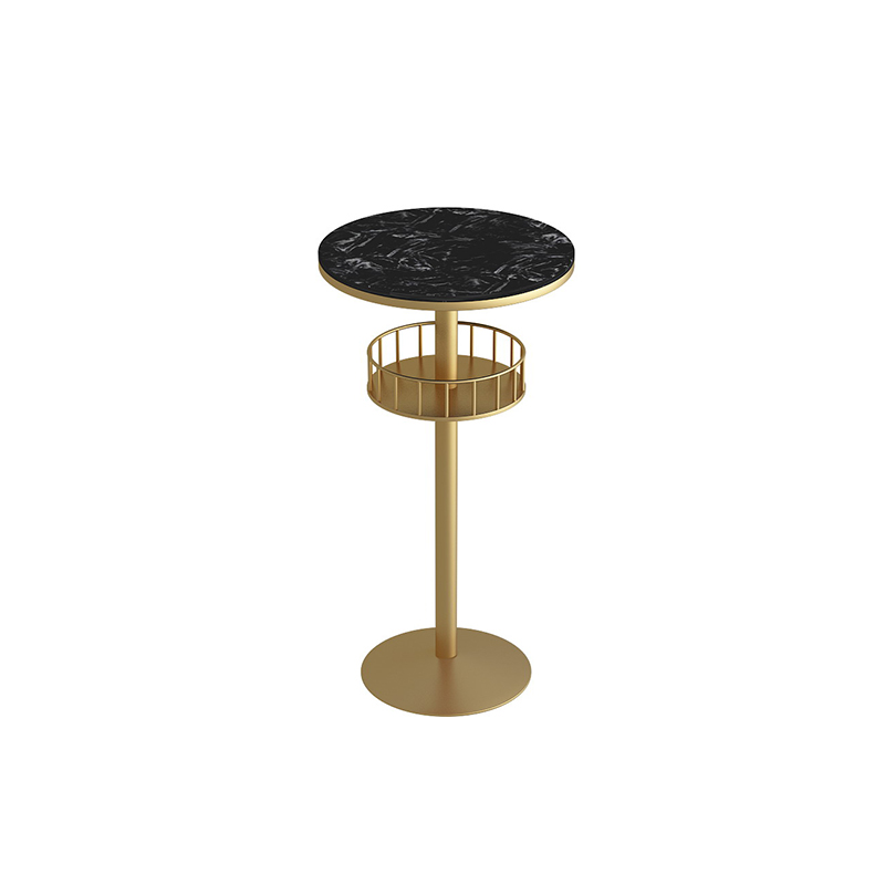 Glamorous Golden Marble Round Bar Table with Under Shelf | homeyfad