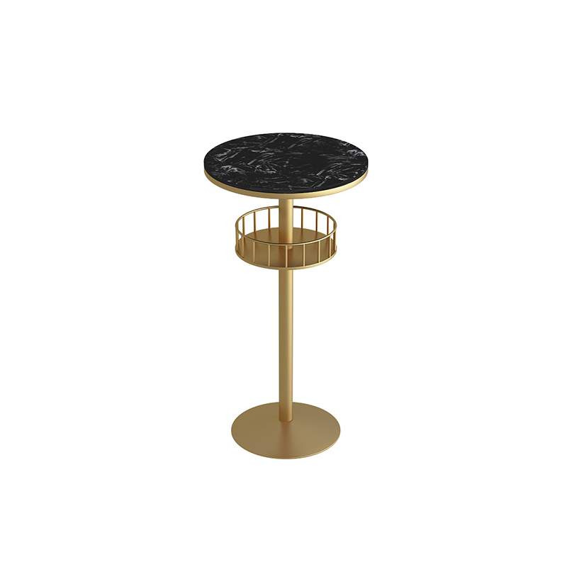 Glamorous Golden Marble Round Bar Table with Under Shelf