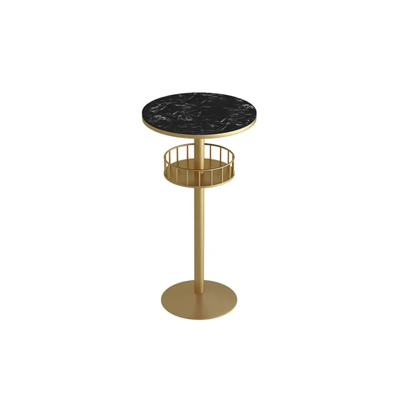 Glamorous Golden Marble Round Bar Table with Under Shelf Image - 5