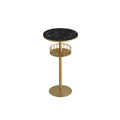 Glamorous Golden Marble Round Bar Table with Under Shelf