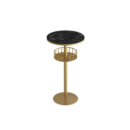 Glamorous Golden Marble Round Bar Table with Under Shelf Image - 5