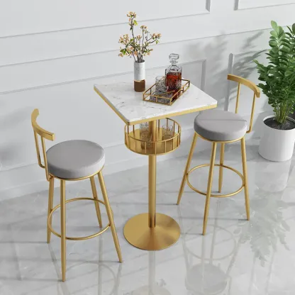 Glamorous Golden Marble Round Bar Table with Under Shelf Image - 2
