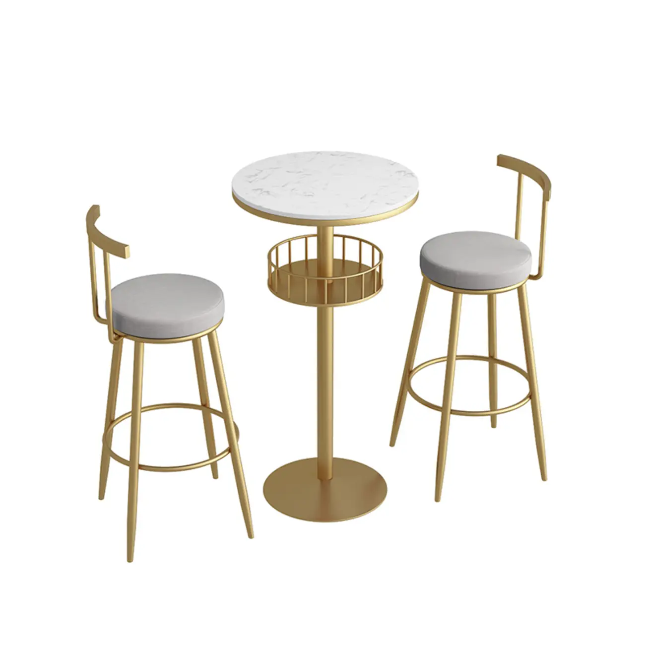 Glamorous Golden Marble Round Bar Table with Under Shelf Image - 10 | homeyfad