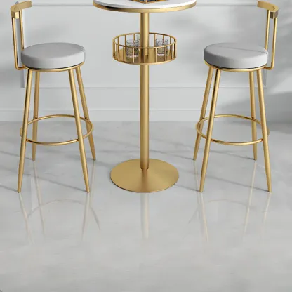 Glamorous Golden Marble Round Bar Table with Under Shelf Image - 13