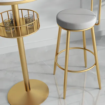 Glamorous Golden Marble Round Bar Table with Under Shelf Image - 14