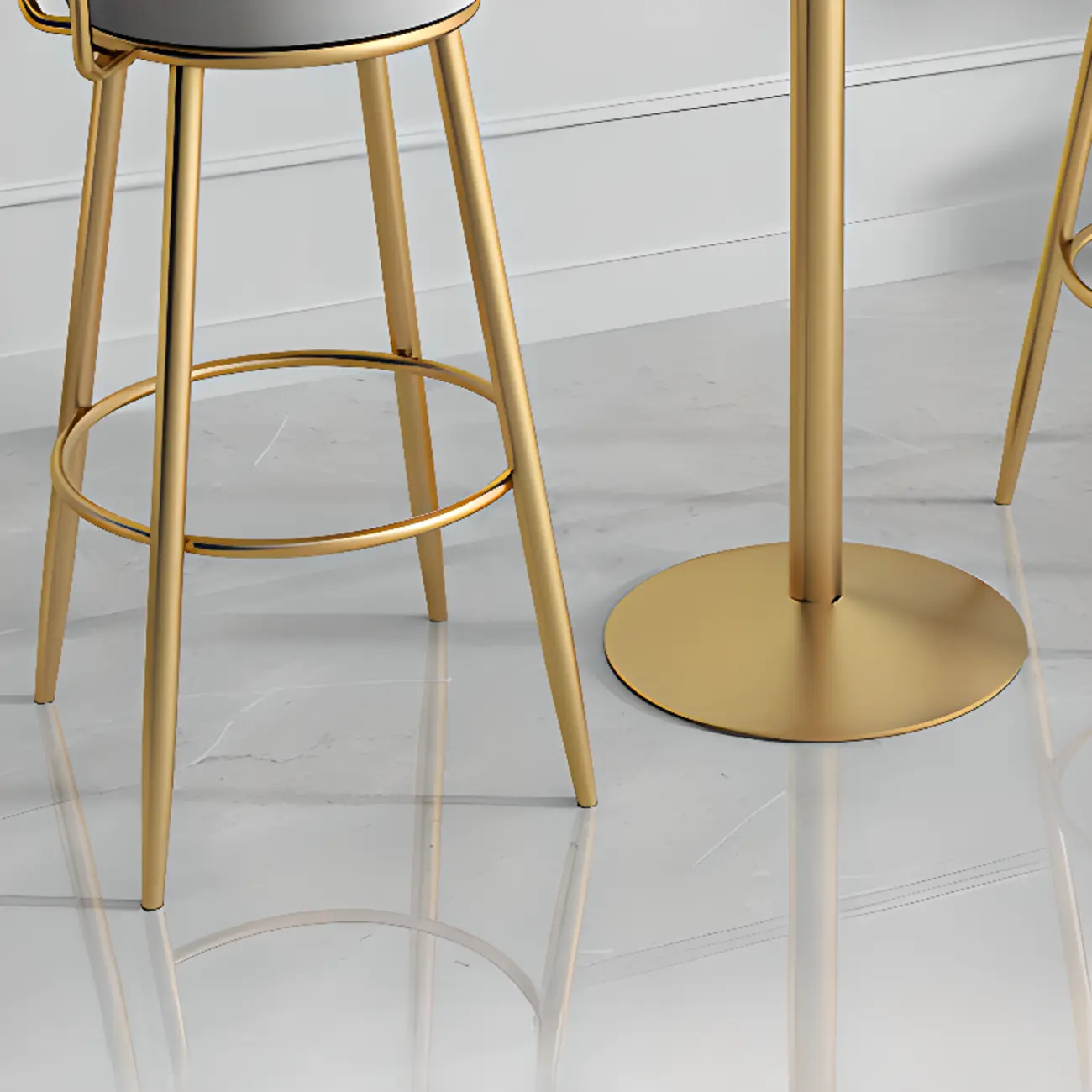 Glamorous Golden Marble Round Bar Table with Under Shelf Image - 17 | homeyfad