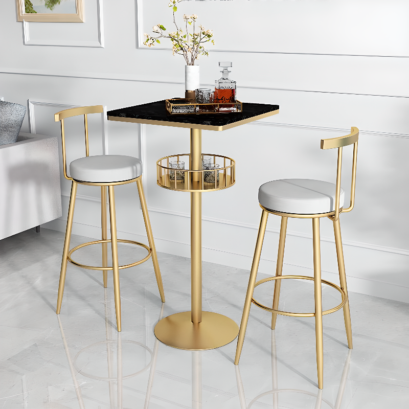 Glamorous Golden Marble Round Bar Table with Under Shelf | homeyfad