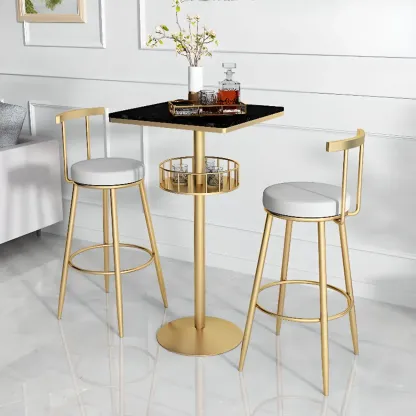 Glamorous Golden Marble Round Bar Table with Under Shelf Image - 20
