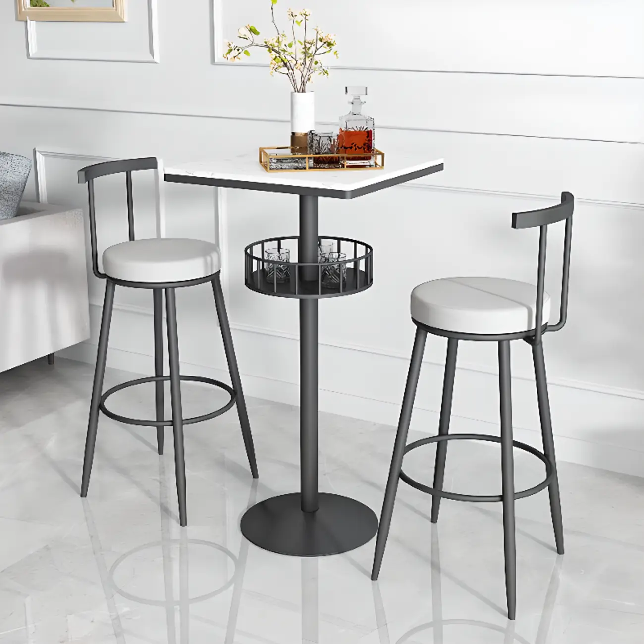 Glamorous Golden Marble Round Bar Table with Under Shelf Image - 21 | homeyfad