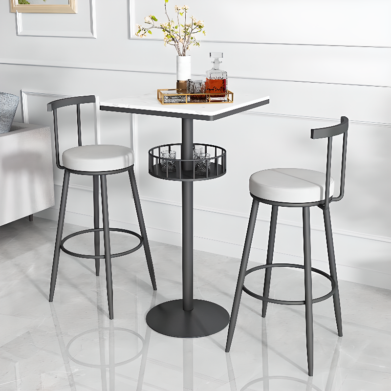 Glamorous Golden Marble Round Bar Table with Under Shelf