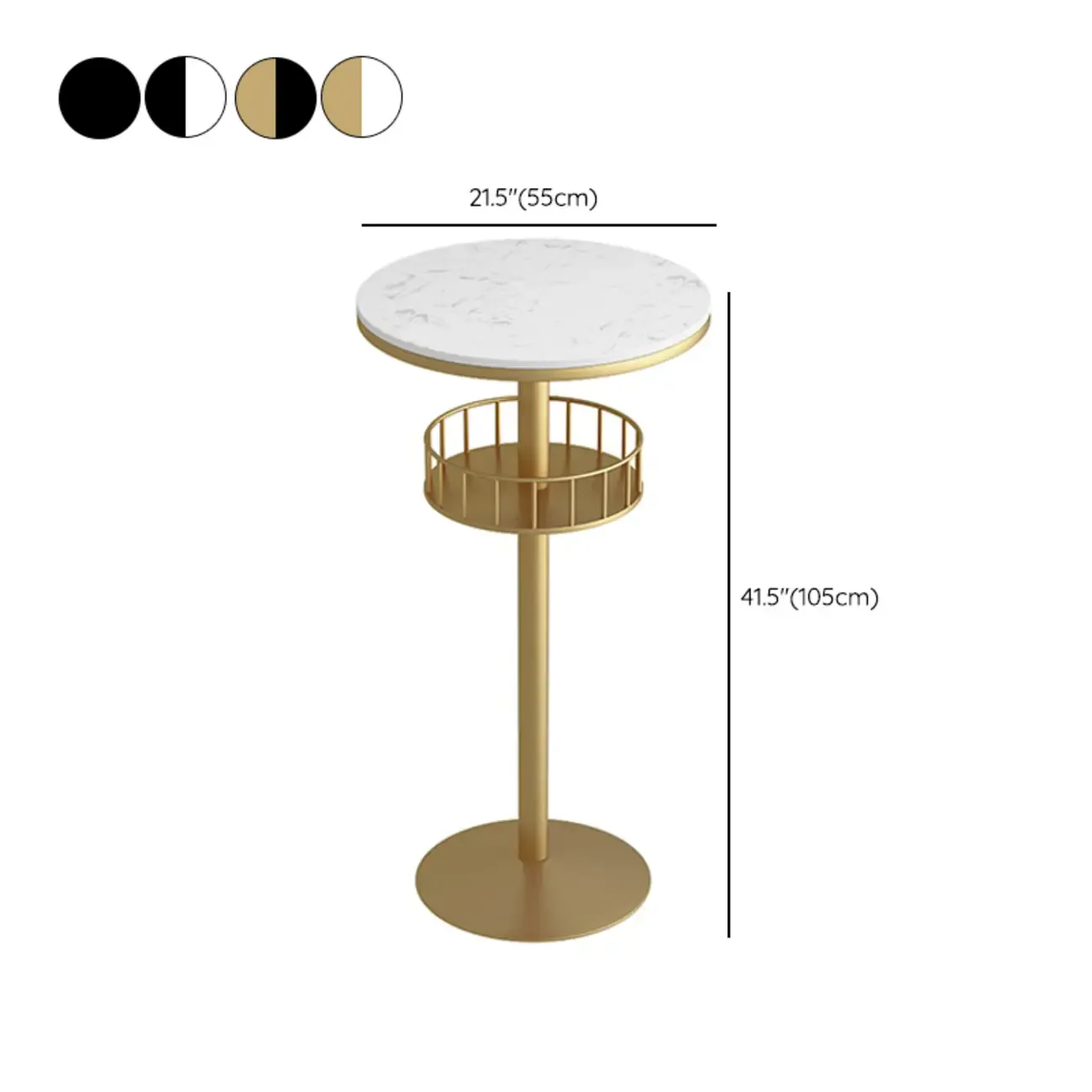 Glamorous Golden Marble Round Bar Table with Under Shelf #size