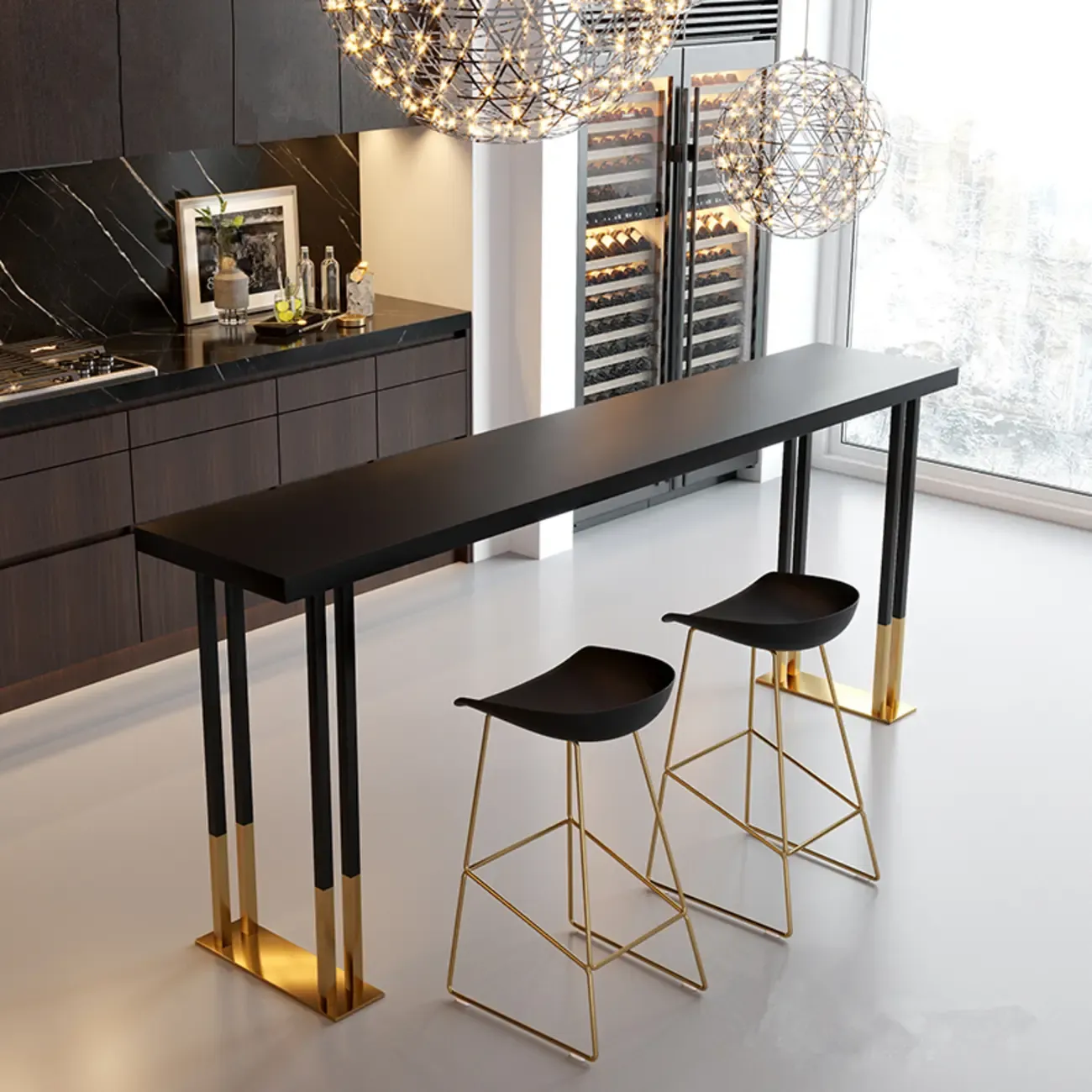 Luxury Rectangle Wooden Bar Table Gold Sled Base for Dining Image - 1