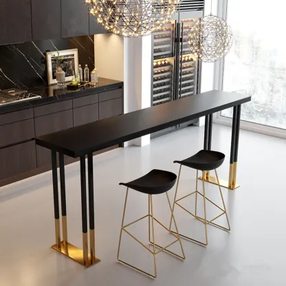 Luxury Rectangle Wooden Bar Table Gold Sled Base for Dining Image - 1