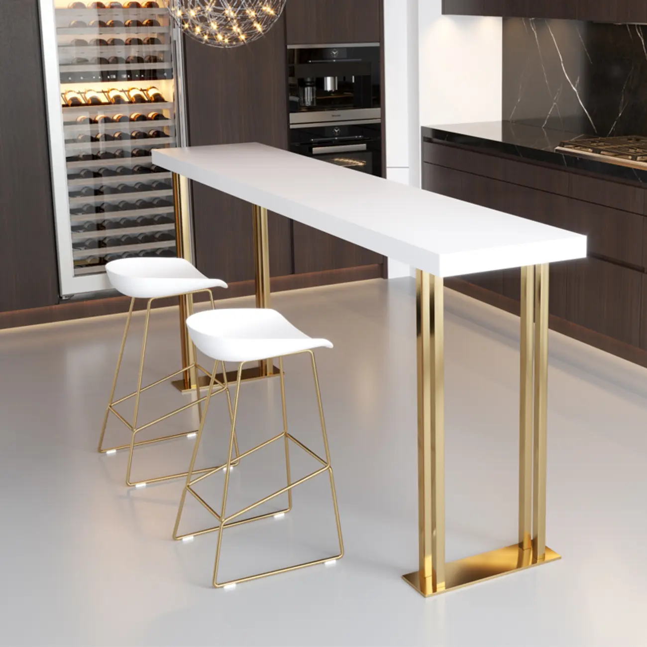 Luxury Rectangle Wooden Bar Table Gold Sled Base for Dining Image - 2 | homeyfad