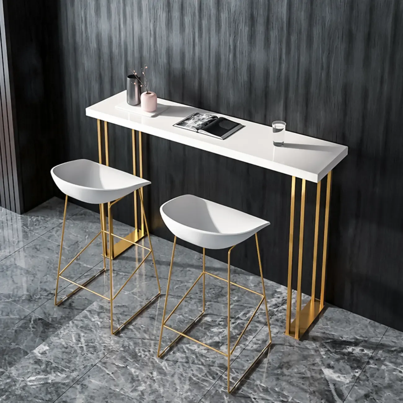 Luxury Rectangle Wooden Bar Table Gold Sled Base for Dining Image - 3