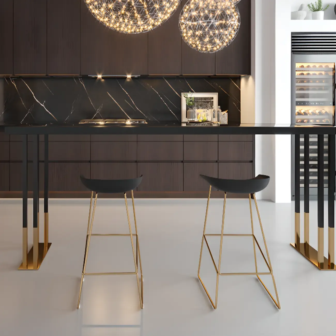 Luxury Rectangle Wooden Bar Table Gold Sled Base for Dining Image - 4