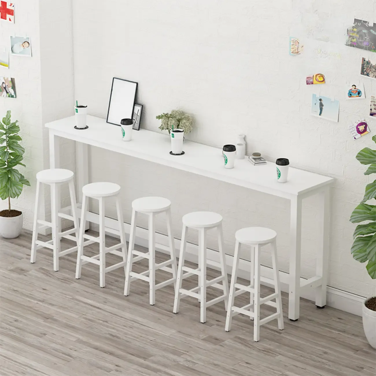Modern White Wood Iron Rectangular Bar Tables Image - 1