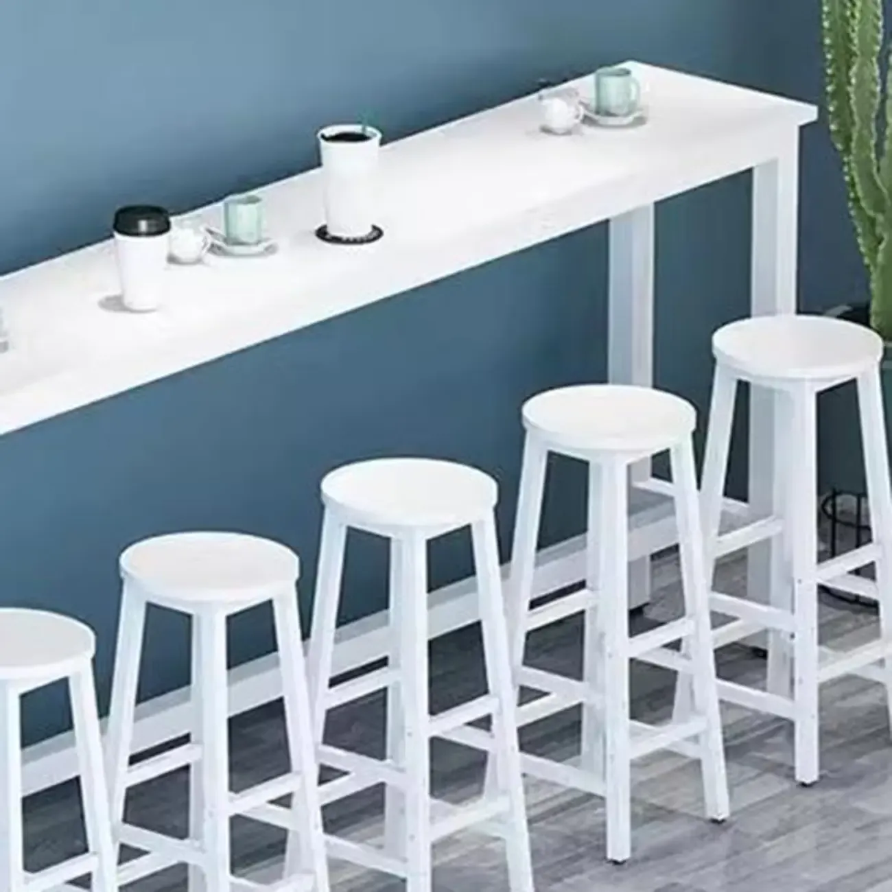 Modern White Wood Iron Rectangular Bar Tables Image - 2