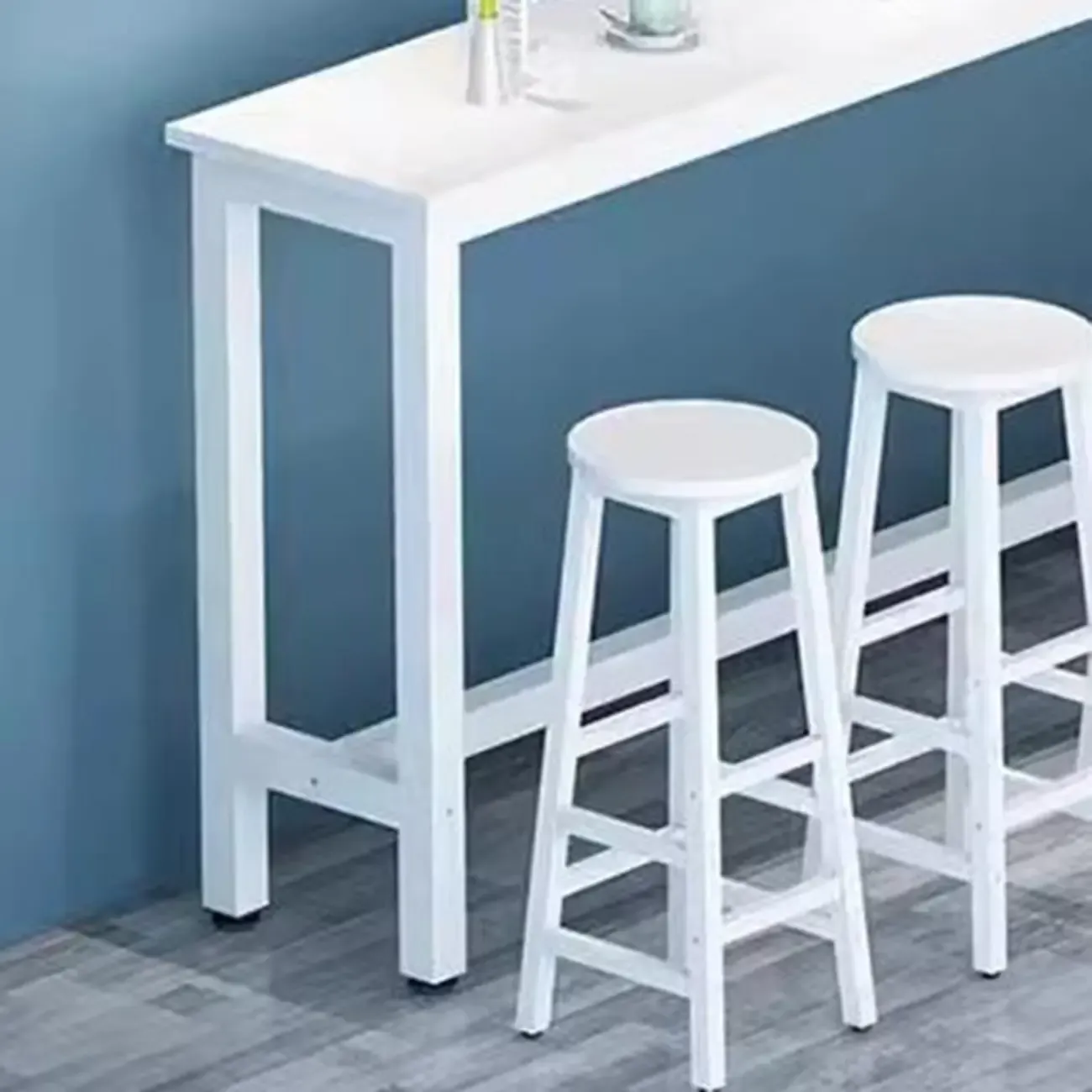 Modern White Wood Iron Rectangular Bar Tables Image - 3
