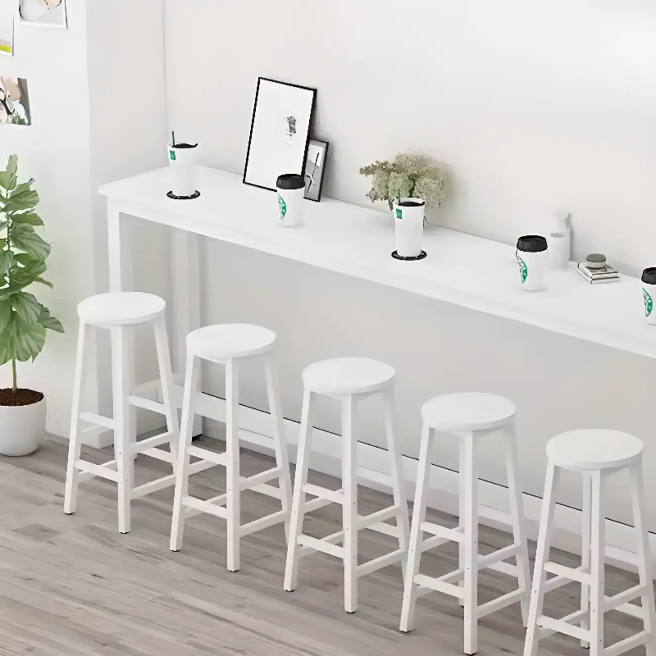 Modern White Wood Iron Rectangular Bar Tables Image - 5