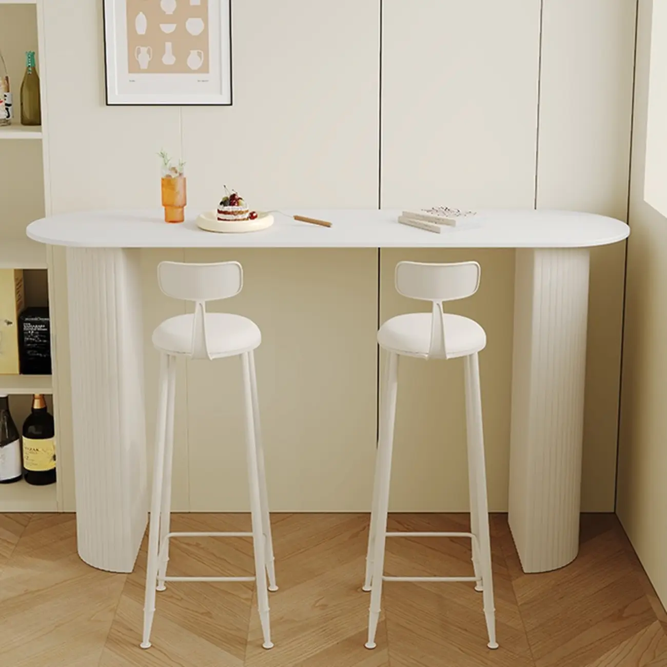 Modern White Stone Top Bar Table Double Pedestal Base Image - 1 | homeyfad
