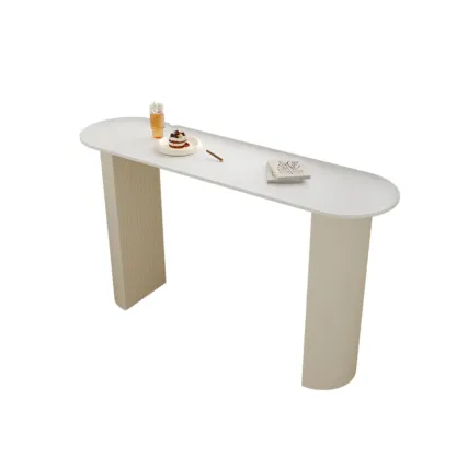 Modern White Stone Top Bar Table Double Pedestal Base Image - 2