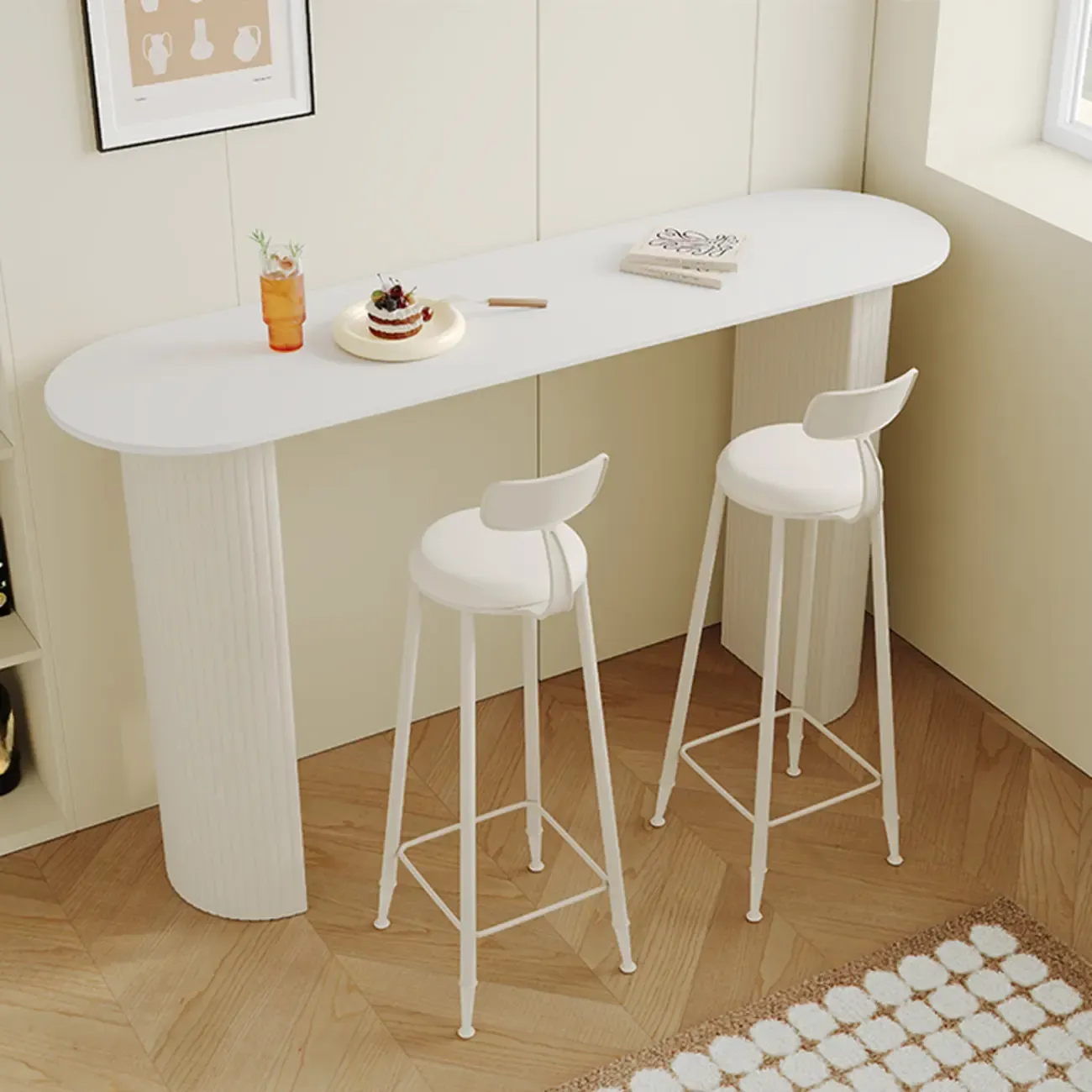Modern White Stone Top Bar Table Double Pedestal Base Image - 3