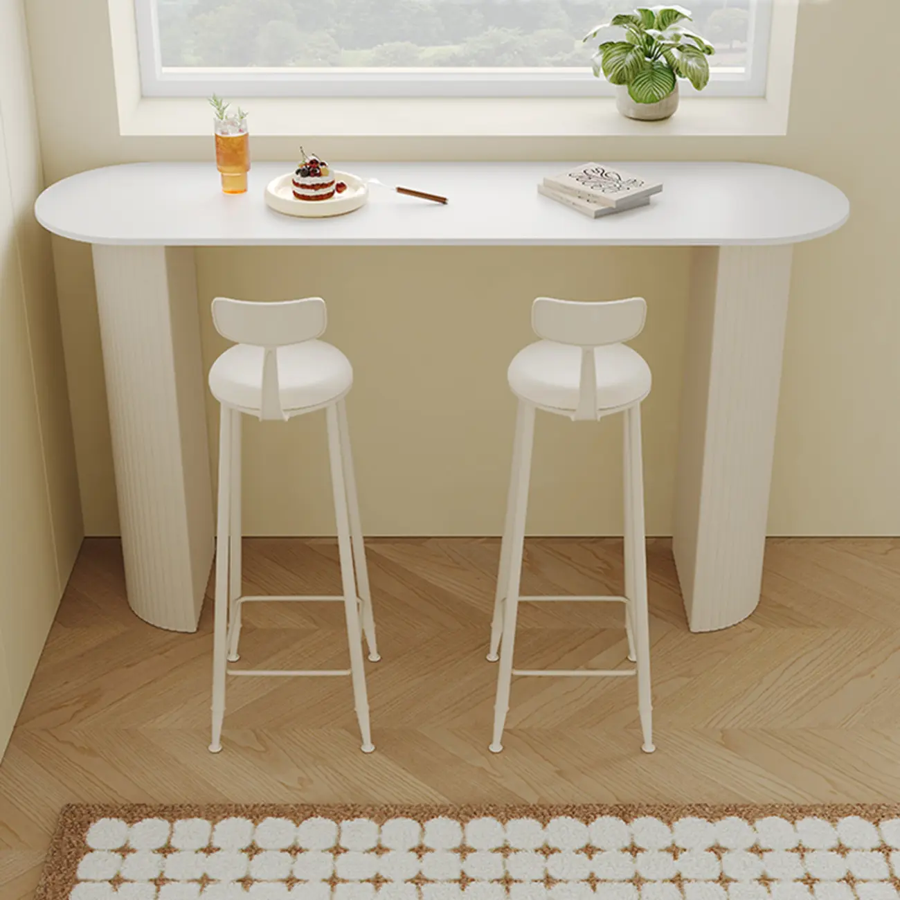 Modern White Stone Top Bar Table Double Pedestal Base Image - 4 | homeyfad