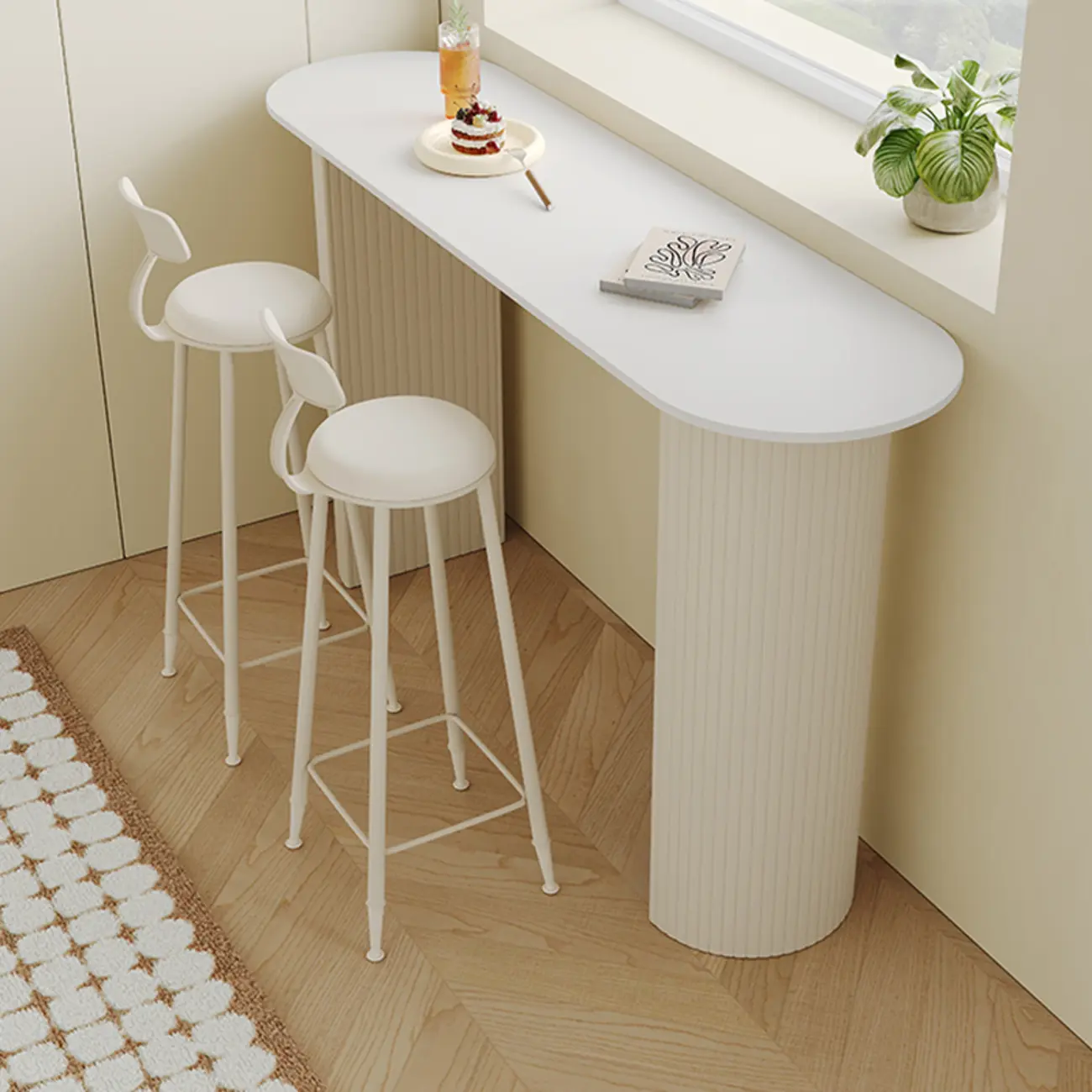 Modern White Stone Top Bar Table Double Pedestal Base Image - 5 | homeyfad