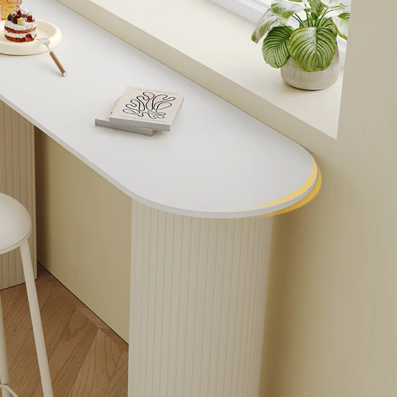 Modern White Stone Top Bar Table Double Pedestal Base Image - 6 | homeyfad