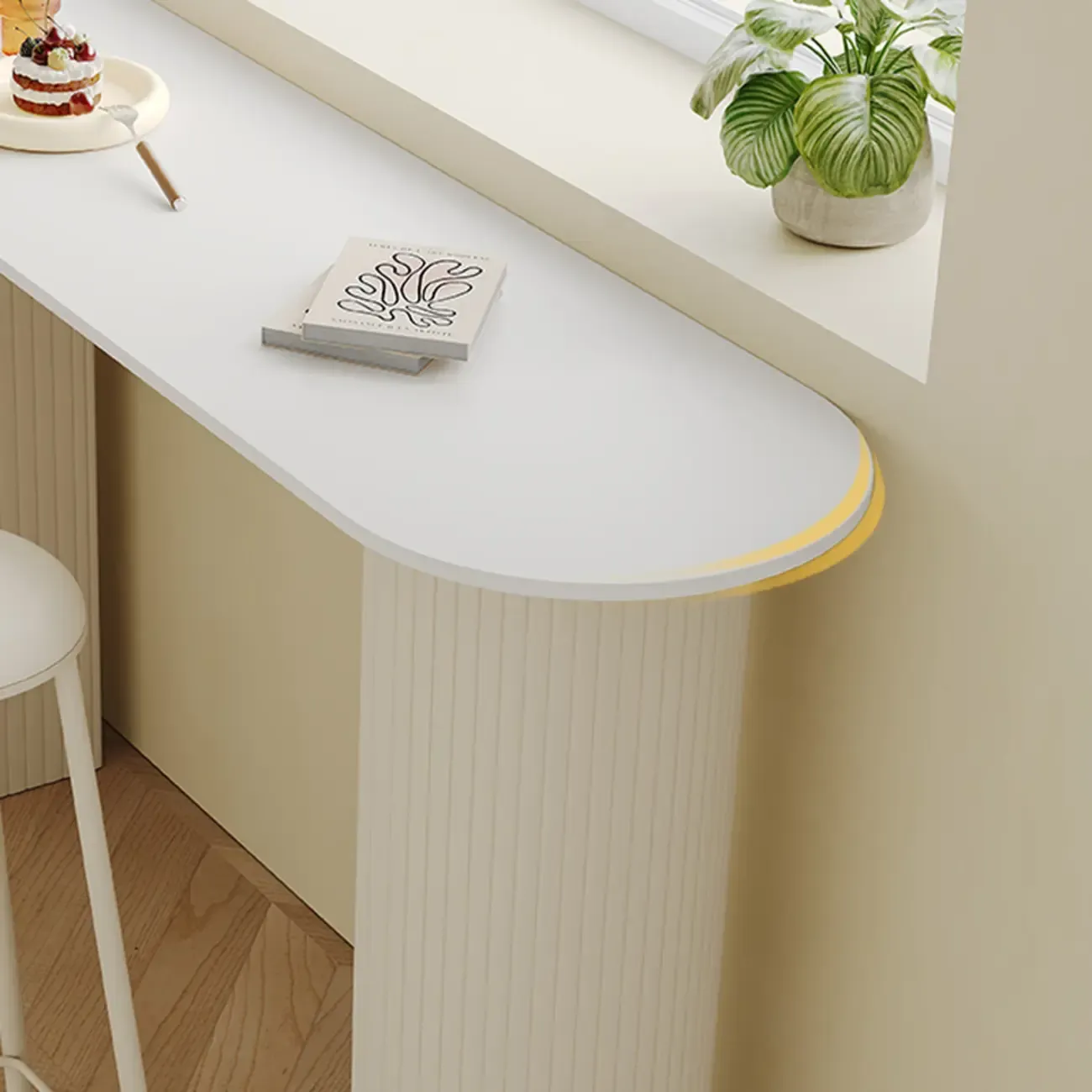 Modern White Stone Top Bar Table Double Pedestal Base Image - 6