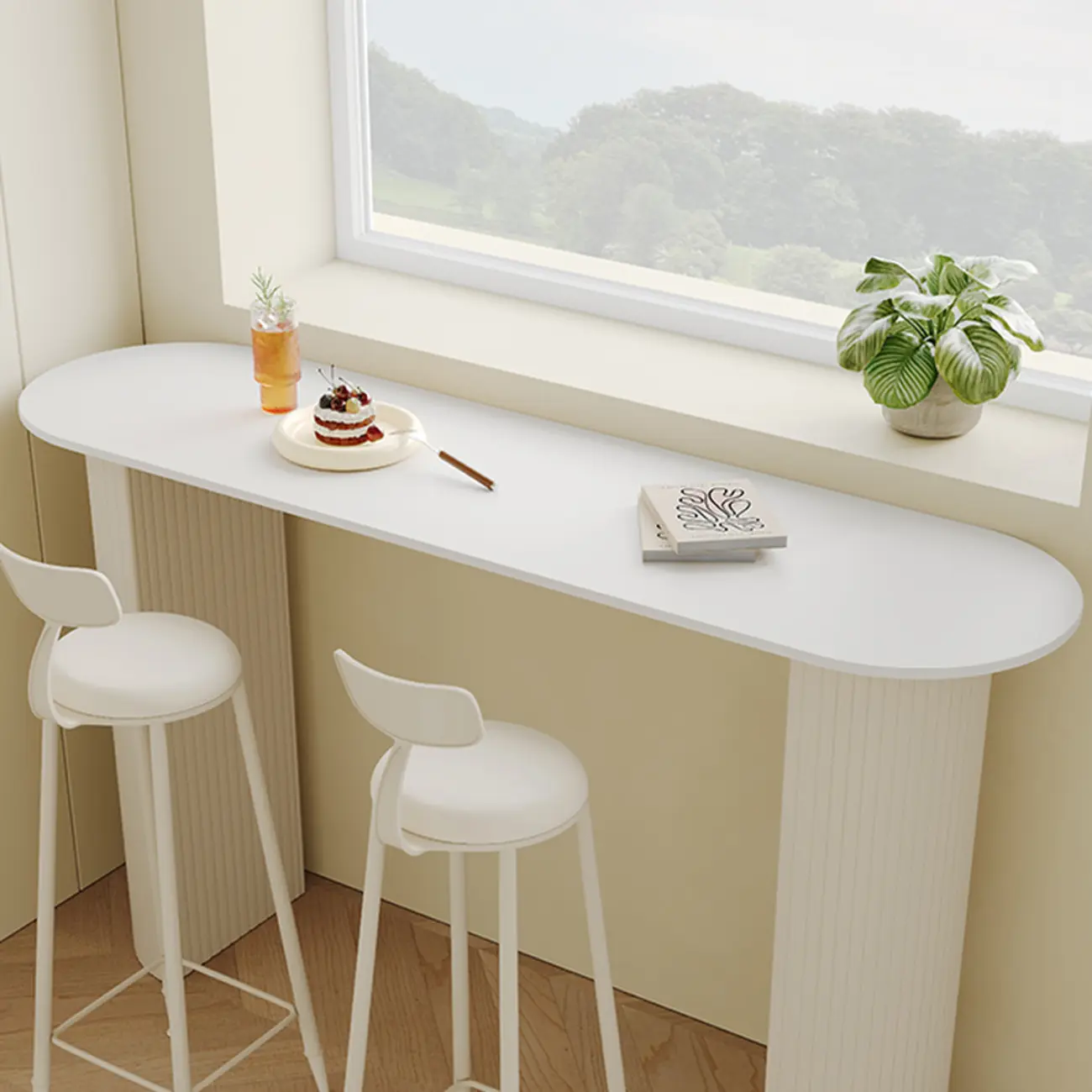 Modern White Stone Top Bar Table Double Pedestal Base Image - 7 | homeyfad