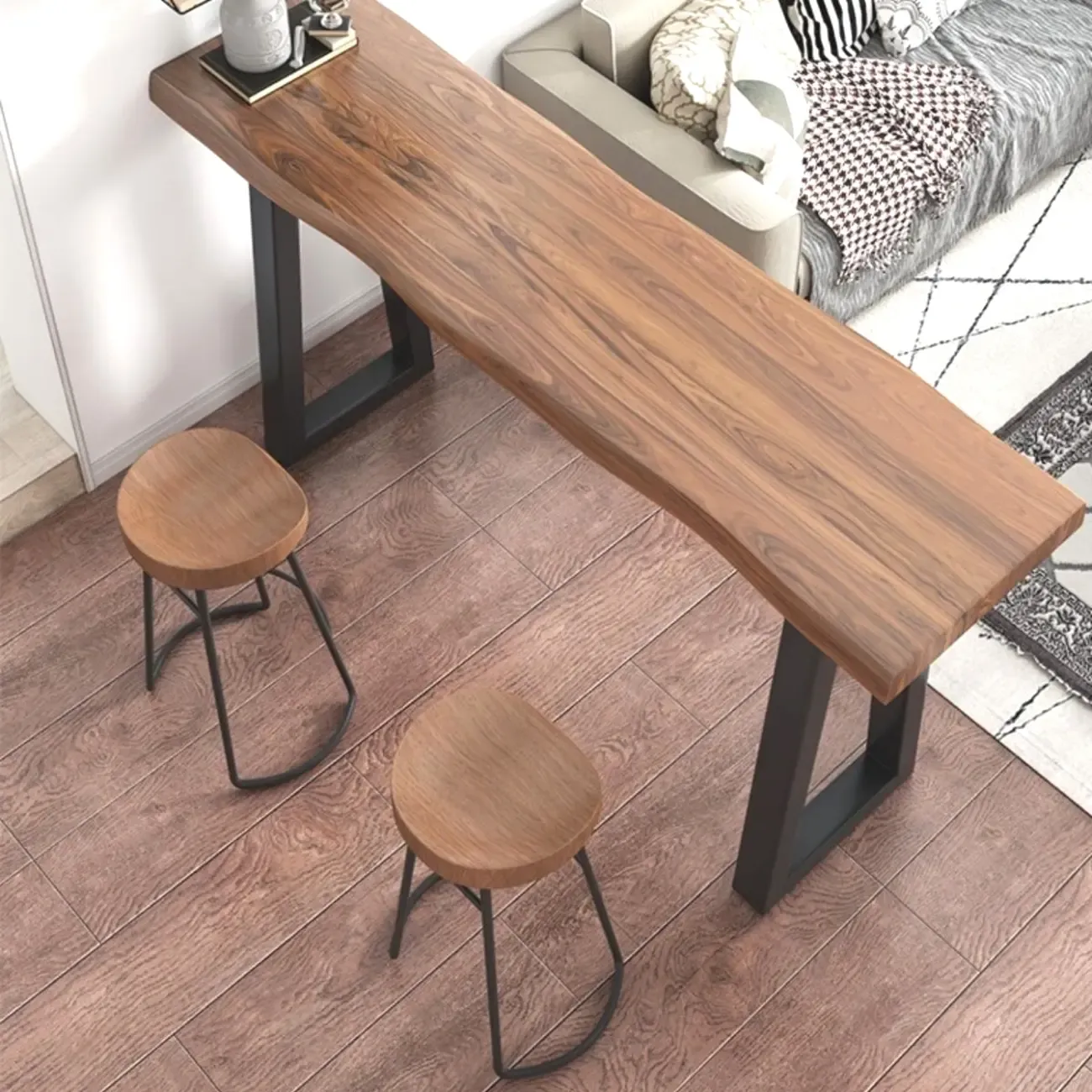 Scandinavian Natural Wood Sled Base Bar Tables Image - 4