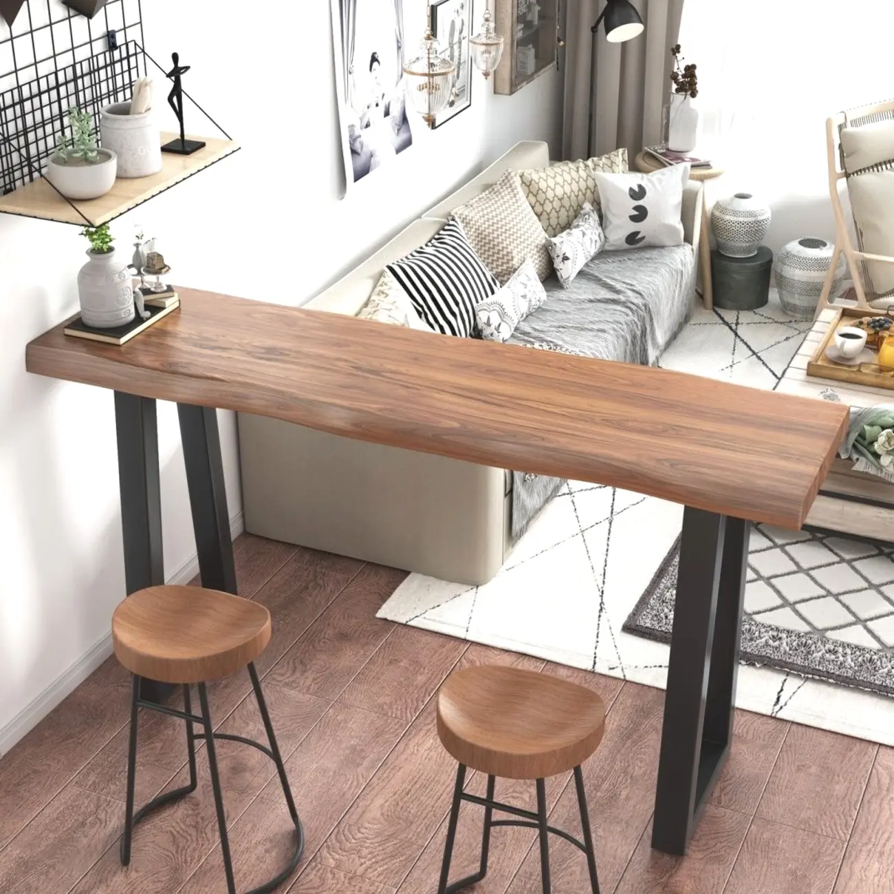 Scandinavian Natural Wood Sled Base Bar Tables Image - 5 | homeyfad