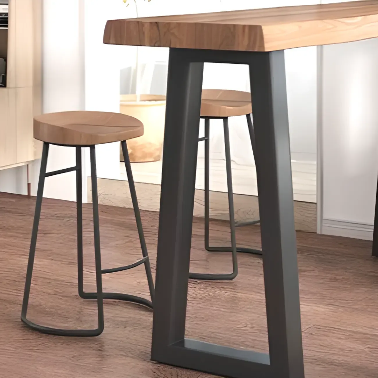 Scandinavian Natural Wood Sled Base Bar Tables Image - 7