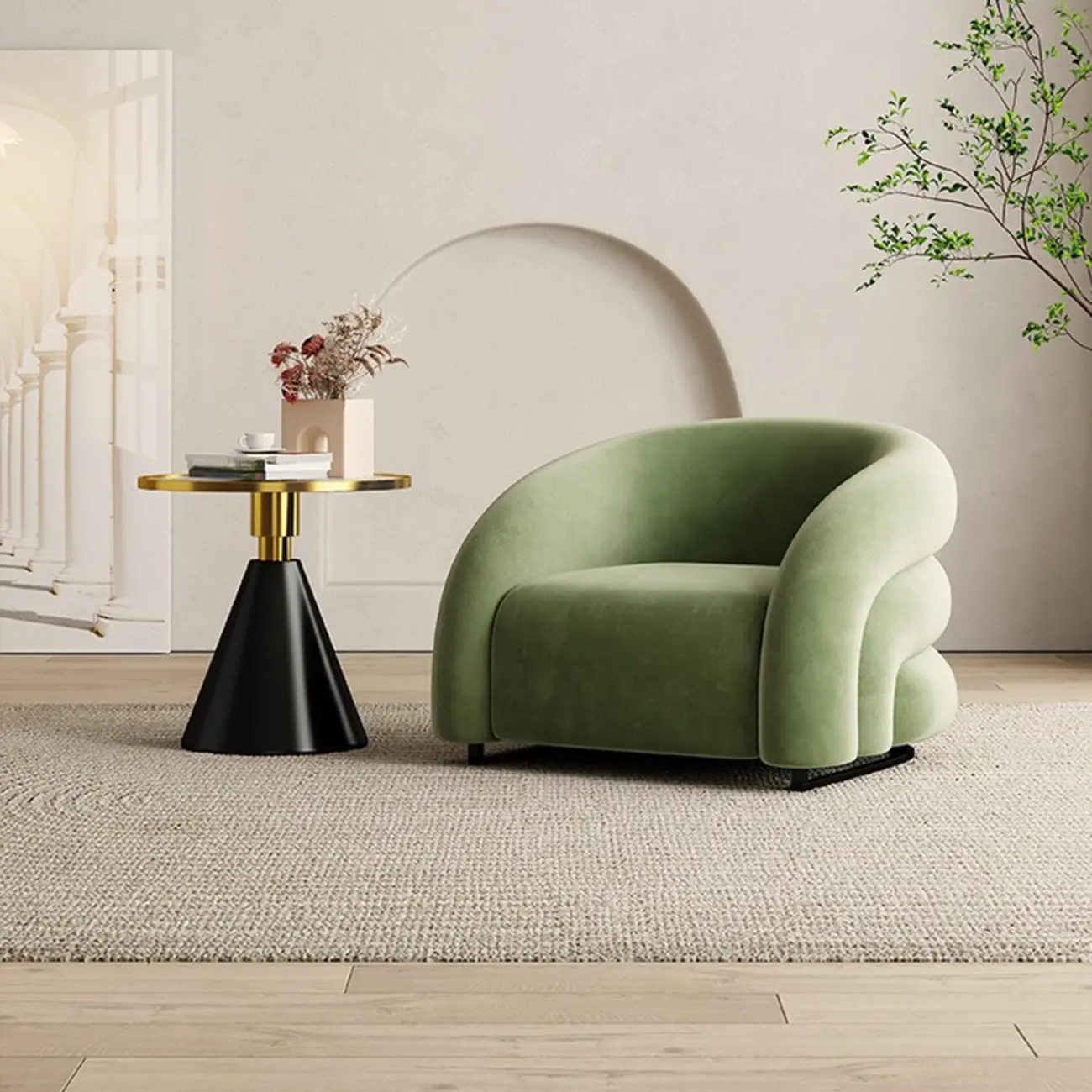 Durable Flannel Barrel Accent Chair for Living Room Image - 6 | homeyfad