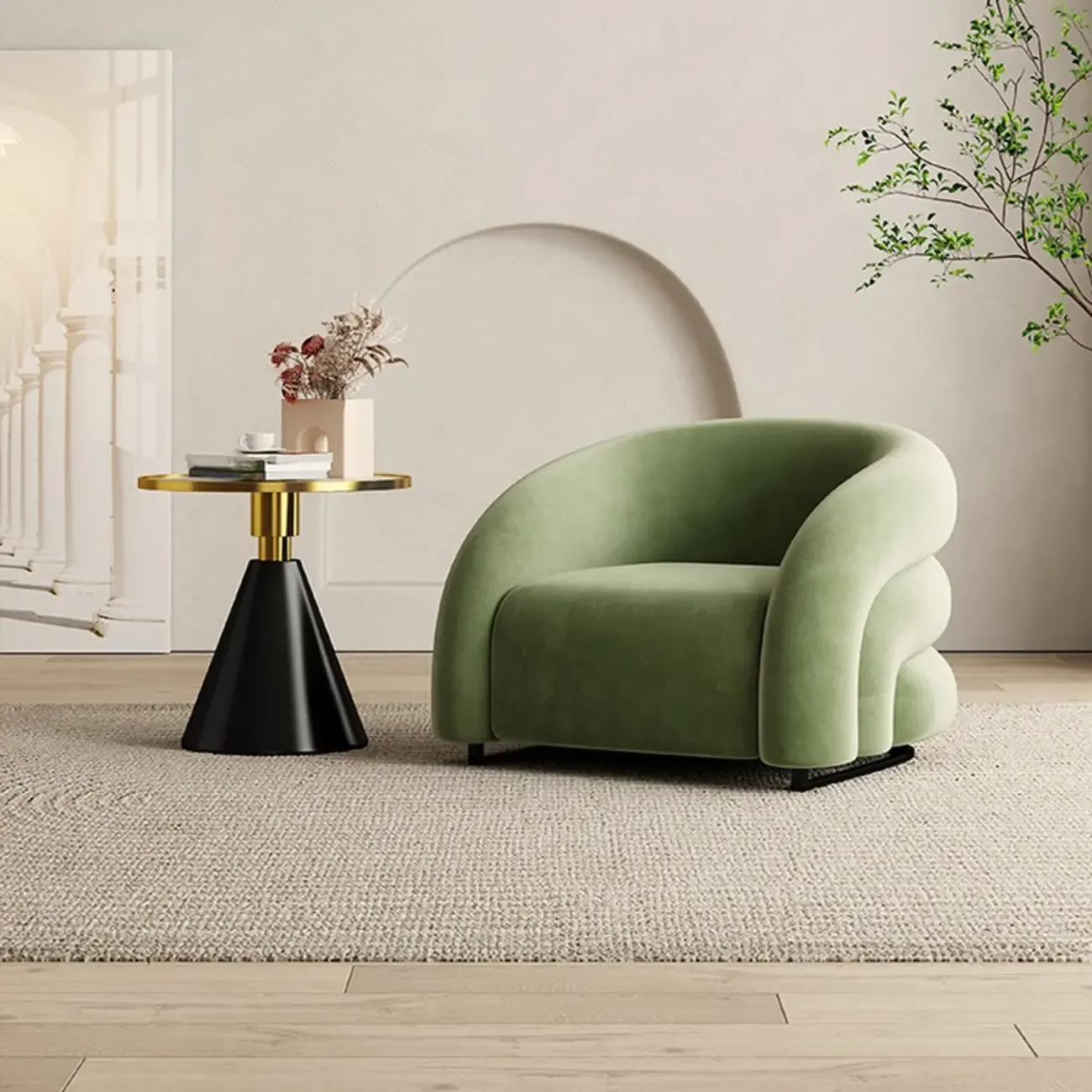 Durable Flannel Barrel Accent Chair for Living Room Image - 6