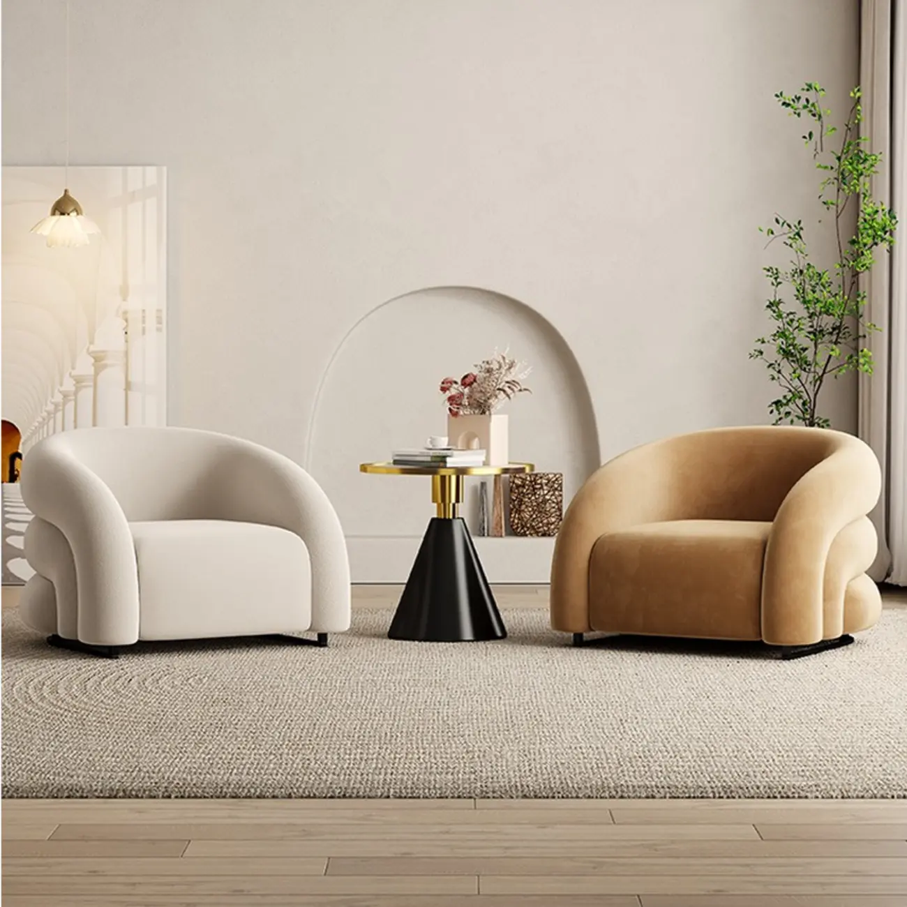Durable Flannel Barrel Accent Chair for Living Room Image - 1 | homeyfad