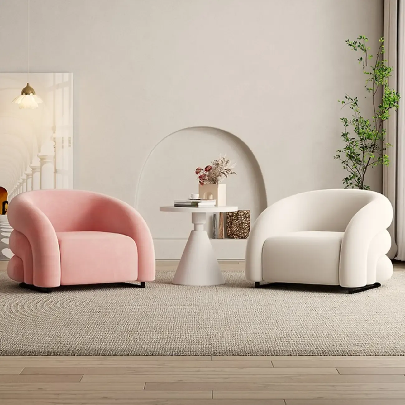 Durable Flannel Barrel Accent Chair for Living Room Image - 2