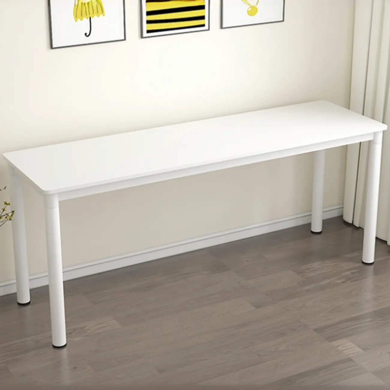 Simple Rectangle White Wood Metal Base Writing Desk Image - 2 | homeyfad
