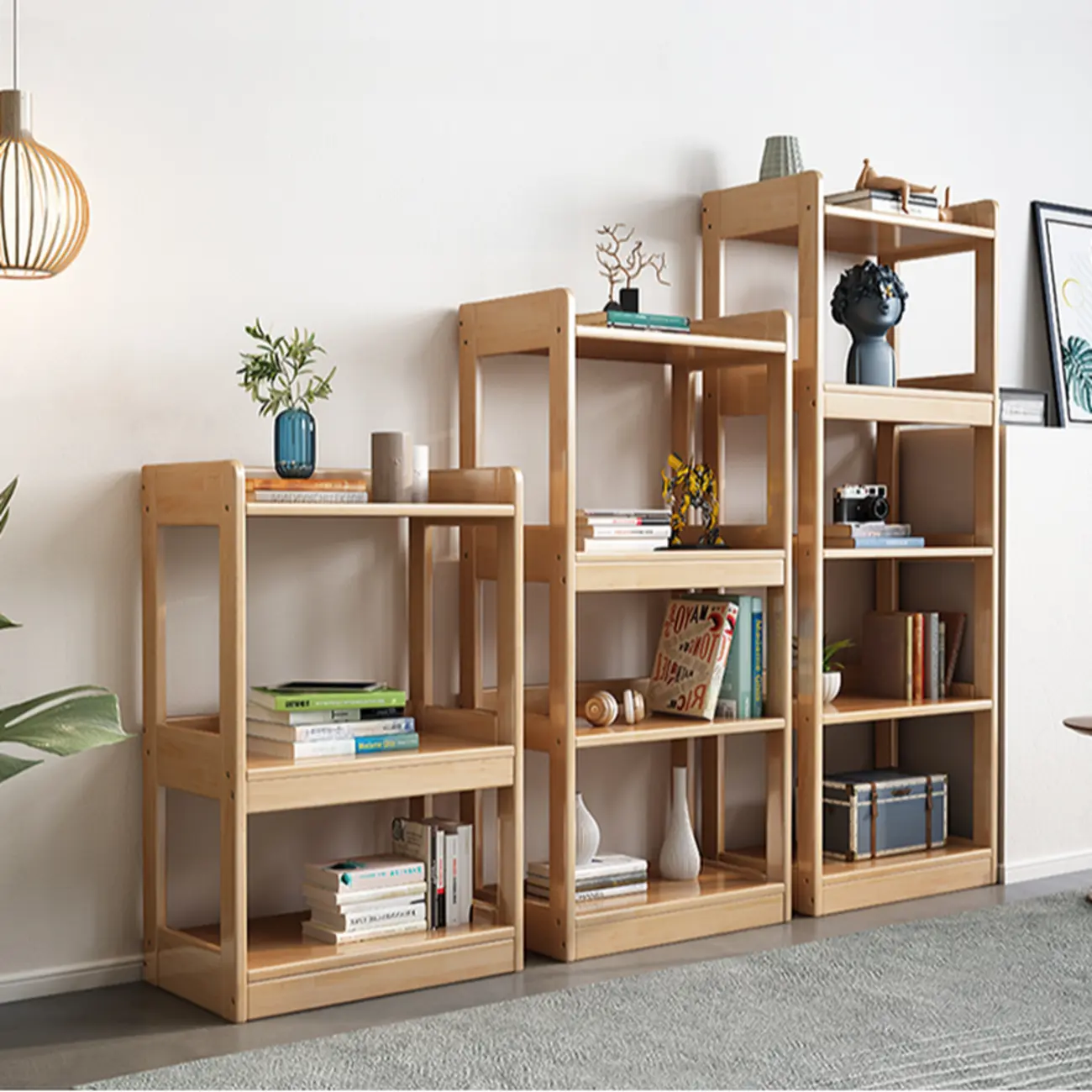 Modern Vertical Rectangle Rubberwood Etagere Bookcase Image - 1 | homeyfad