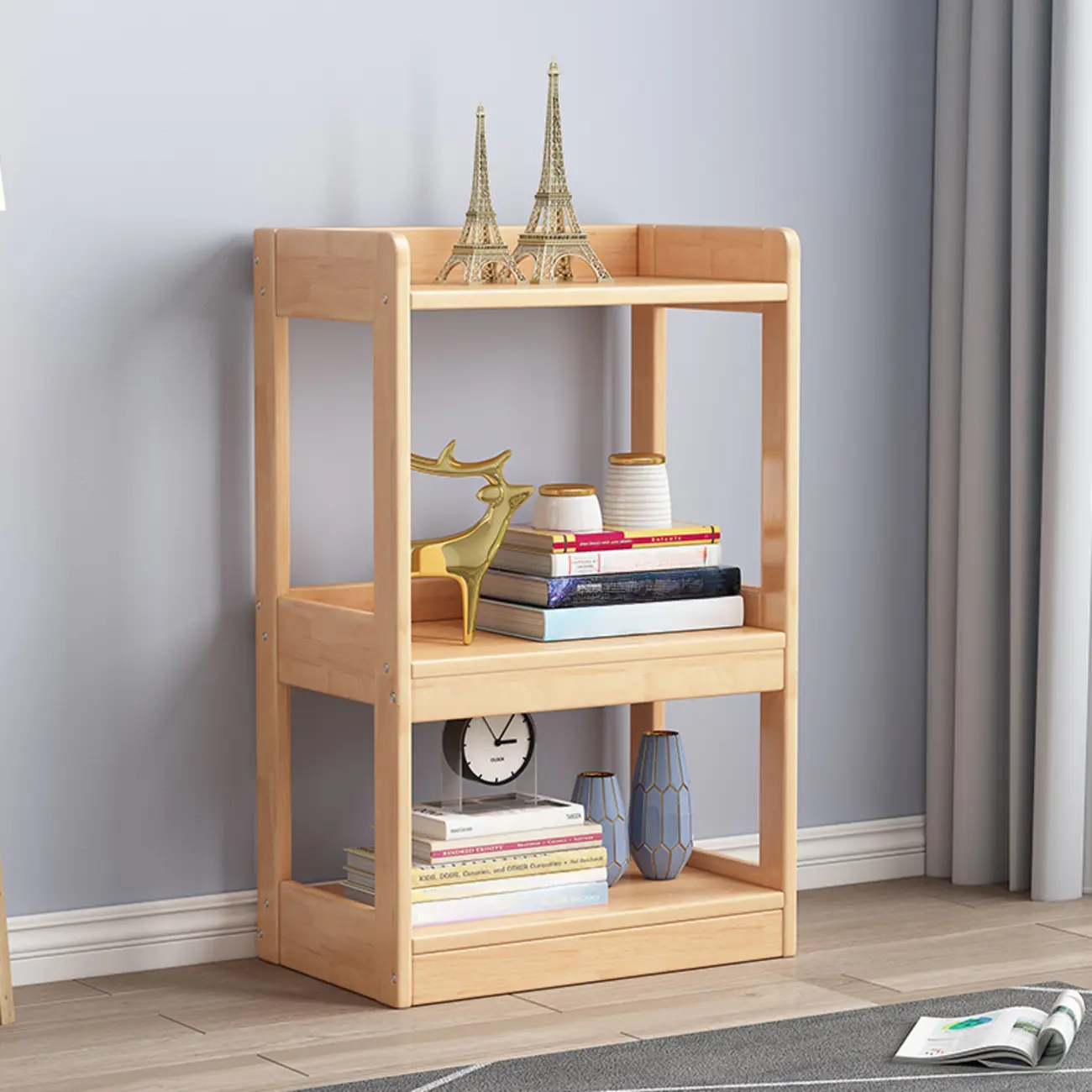 Modern Vertical Rectangle Rubberwood Etagere Bookcase Image - 6 | homeyfad
