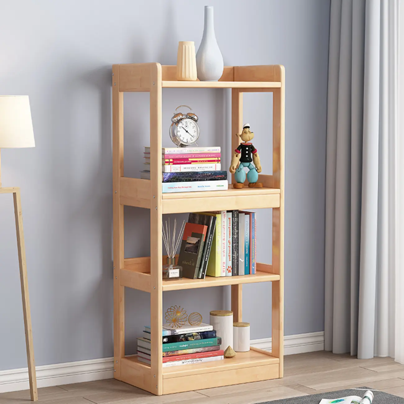 Modern Vertical Rectangle Rubberwood Etagere Bookcase Image - 7 | homeyfad