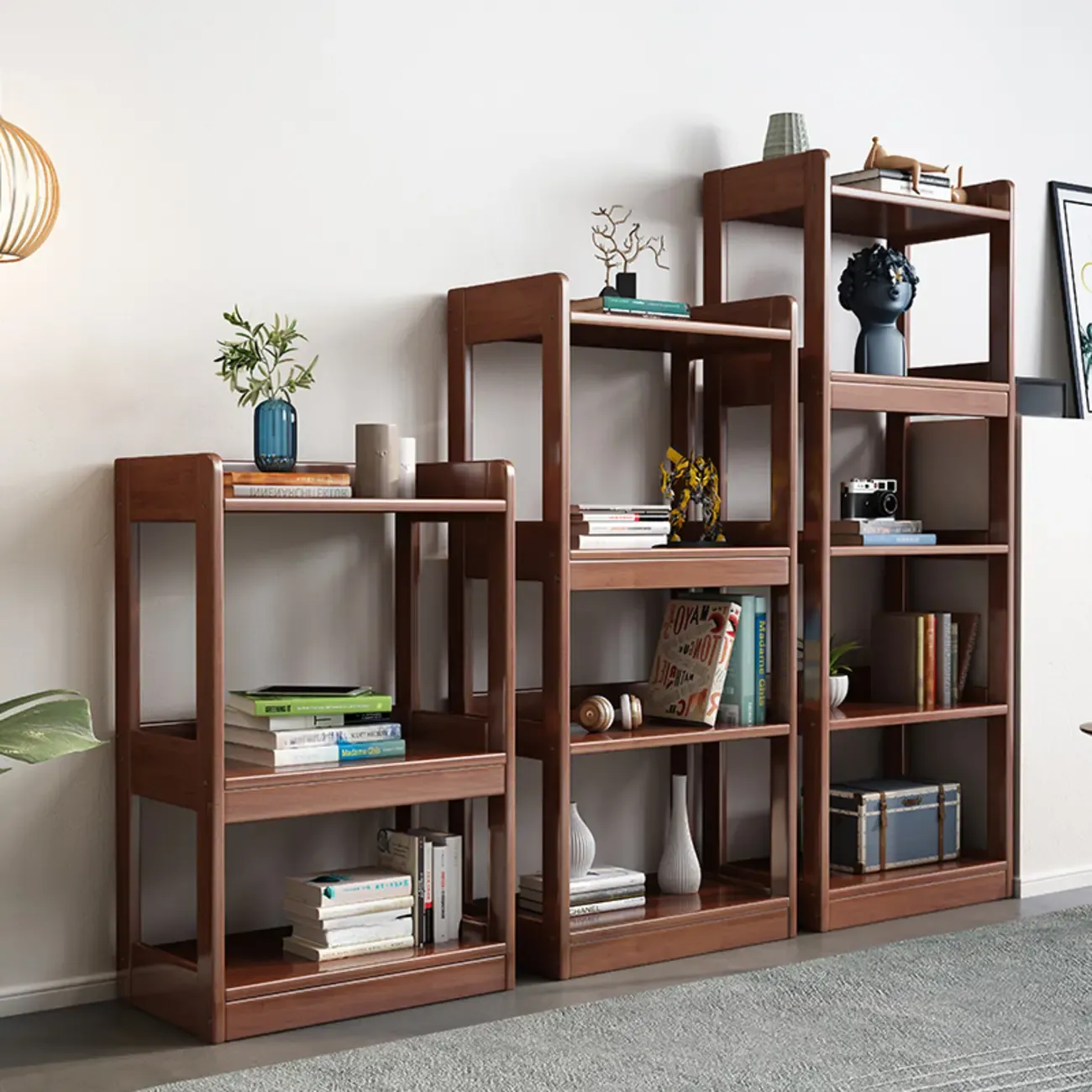 Modern Vertical Rectangle Rubberwood Etagere Bookcase Image - 2