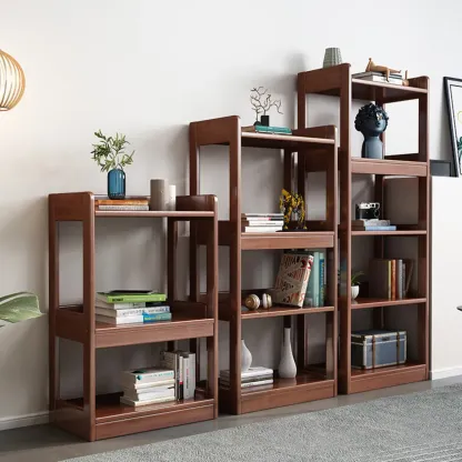 Modern Vertical Rectangle Rubberwood Etagere Bookcase Image - 2
