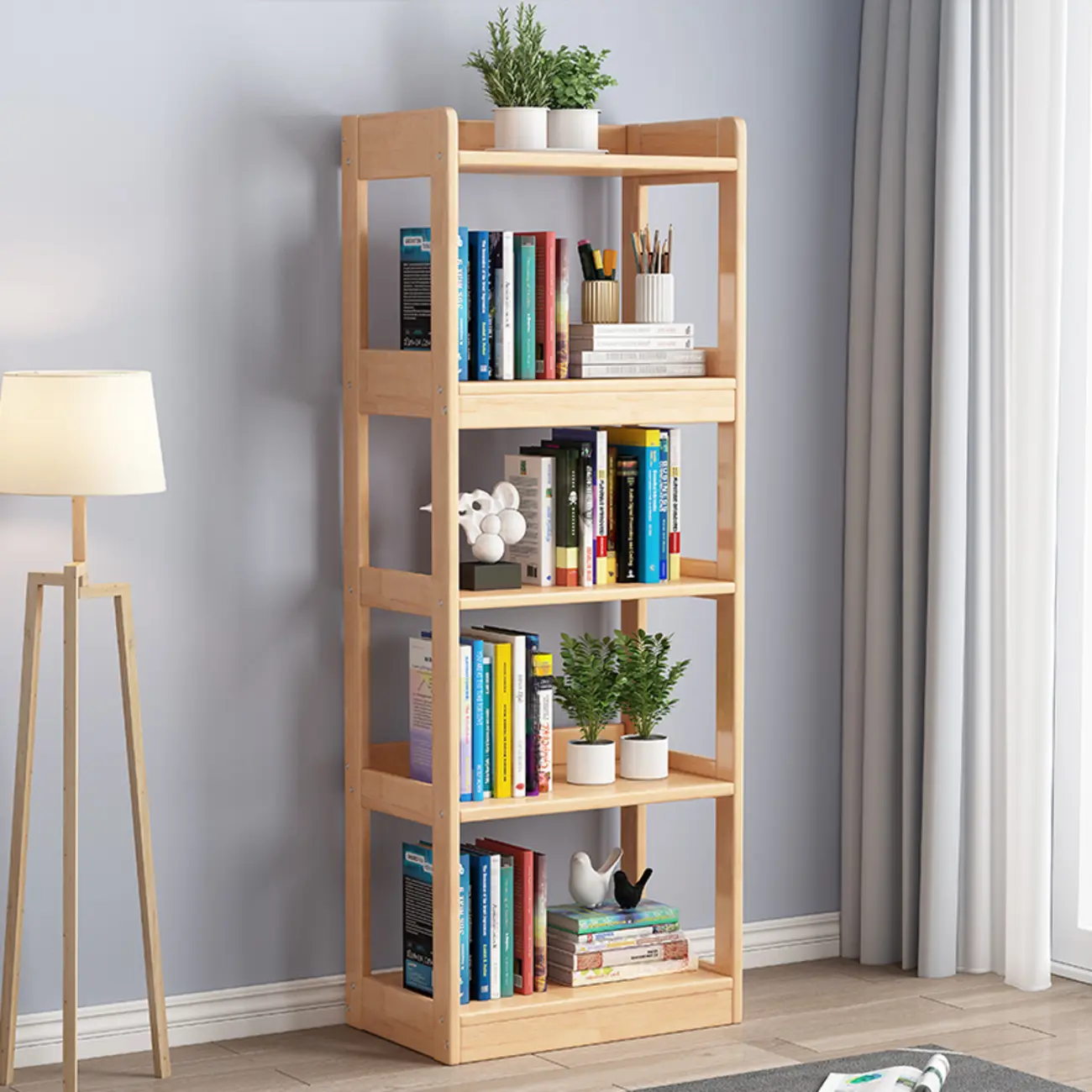 Modern Vertical Rectangle Rubberwood Etagere Bookcase Image - 5 | homeyfad