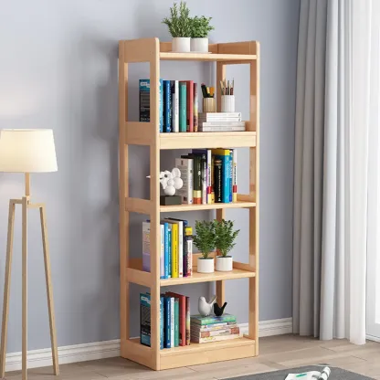 Modern Vertical Rectangle Rubberwood Etagere Bookcase Image - 5