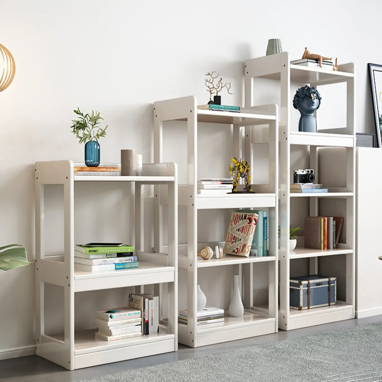 Modern Vertical Rectangle Rubberwood Etagere Bookcase Image - 3