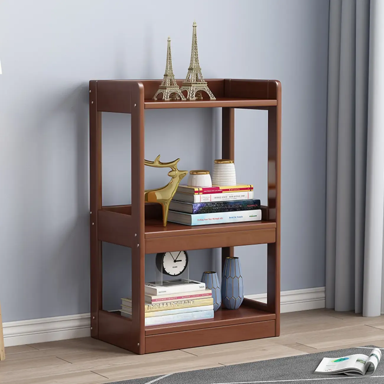 Modern Vertical Rectangle Rubberwood Etagere Bookcase Image - 10