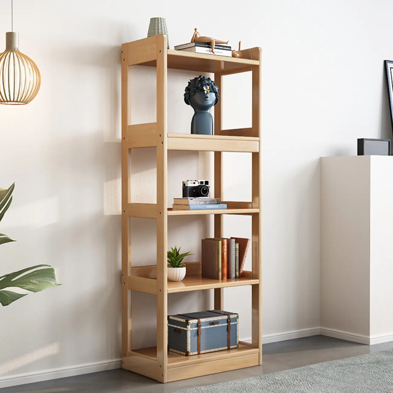 Modern Vertical Rectangle Rubberwood Etagere Bookcase Image - 8 | homeyfad